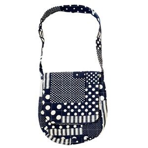 VINTAGE Navy Blue & White Polka Dot Patchwork Quilted Purse